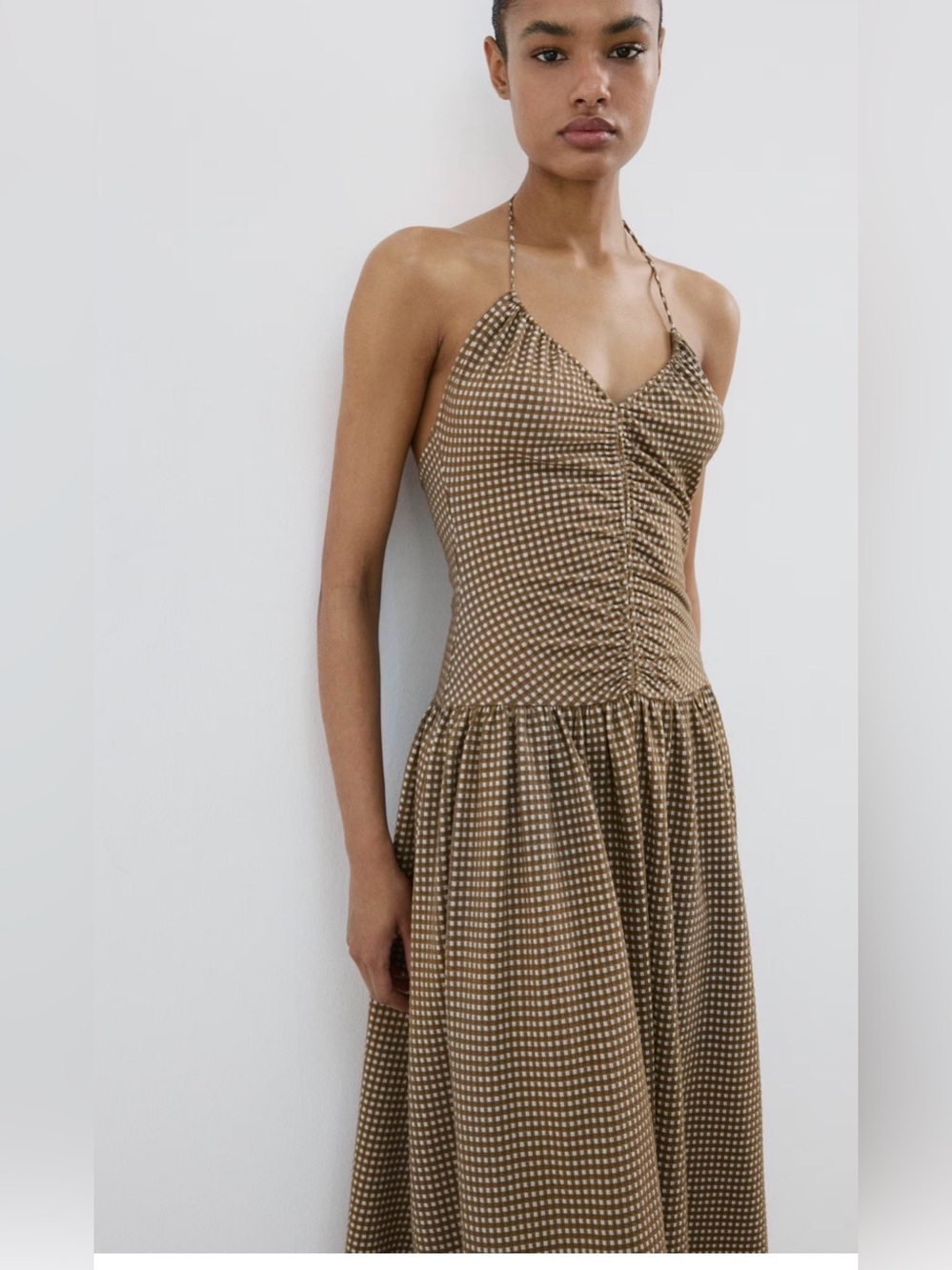 Mango CHECKERED MIDI DRESS WITH RUCHED DETAIL